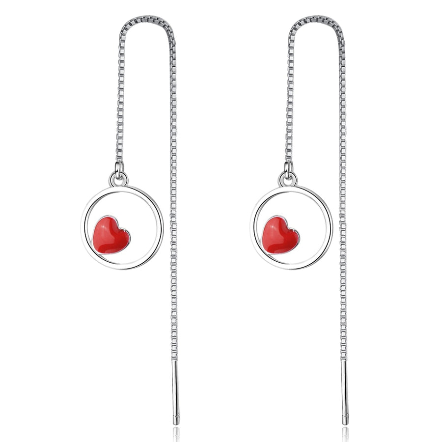 Lovesick Jewelry Sterling Silver Red Heart Threader Earrings