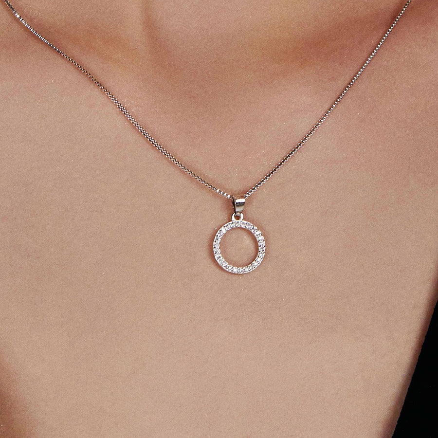 Lovesick Jewelry Sterling Silver Crystals Circle Pendant Necklace
