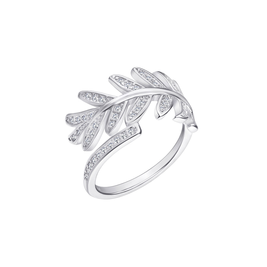 Lovesick Jewelry Sterling Silver CZ Cubic Zirconia Crystals Leaf Open Ring